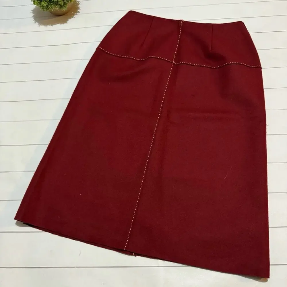 J Crew‎ NWT Wool Blend Red Contrast Stitch Pencil Skirt Women’s Size 2